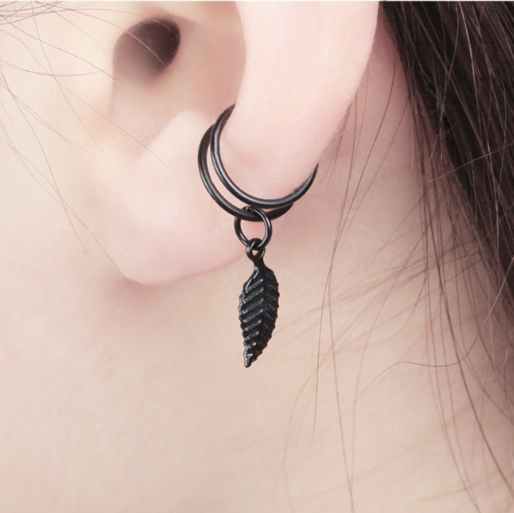 Double Ear Cuff Leaf Feather Earrings